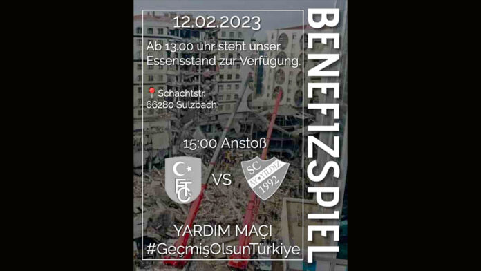 Flyer zum Benefizspiel am 12.2. für die Erdbebenopfer in der Türkei
